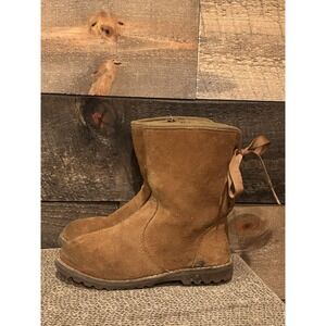 UGG Corene Chesnut Tan Suede Side Zipper Lace Up‎ Back Boots Youth 11